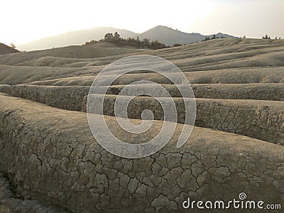 Landscape view with crevasses near muddy volcanoes Stock Photo