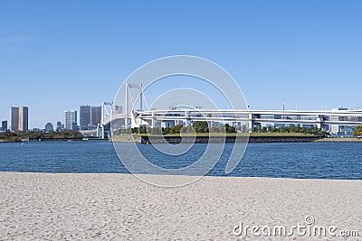 Landscape view at Daiba beach famous landmark at Japan Stock Photo