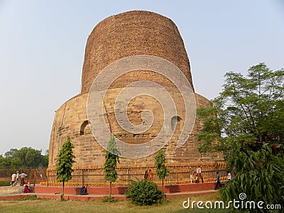 Sarnath, Uttar Pradesh, India - November 1, 2009 Landscape view of Dhamek Stupa Editorial Stock Photo