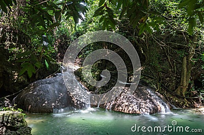 Landscape view of Erawan waterfall kanchanaburi thailand. Stock Photo