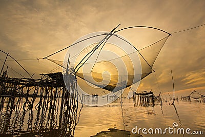 Landscape Amazing giant fish lift net in Phatthalung,Thailand Stock Photo