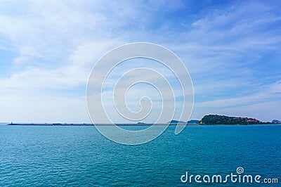 Landscape view of harbor and blue Sea and islan Stock Photo
