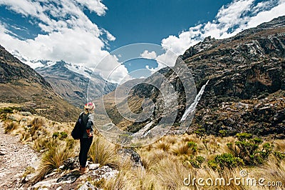 A landscape view of laguna churup, a lagoon hidden in the peruvian andes mountains near the town of huaraz Editorial Stock Photo