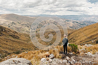 A landscape view of laguna churup, a lagoon hidden in the peruvian andes mountains near the town of huaraz Editorial Stock Photo