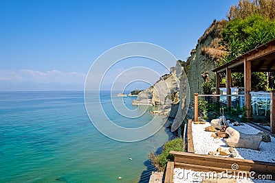 Landscape view of Logas sunset beach, Peroulades, Corfu Stock Photo