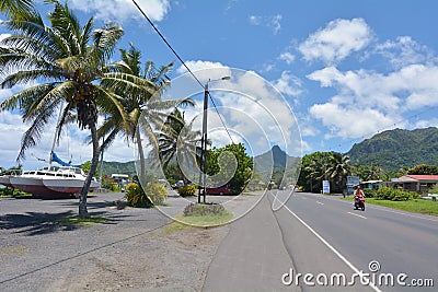 Landscape view of the main road that lead s to Avarua town Raro Editorial Stock Photo