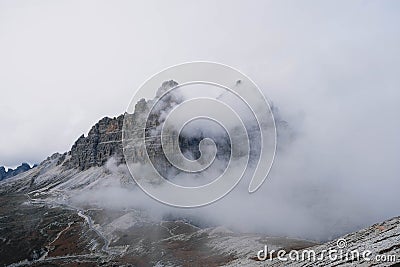 Landscape view of the misty rocks Stock Photo