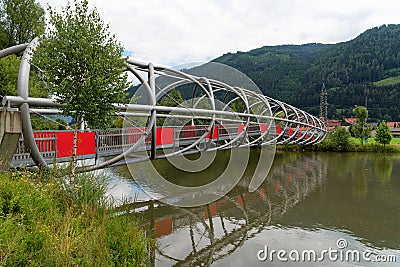 Modern bridge over the river Mur or Mura in Austria Stock Photo