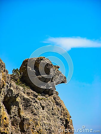 Landscape view of the mountain and blue sky from the ground in the Crimea Stock Photo