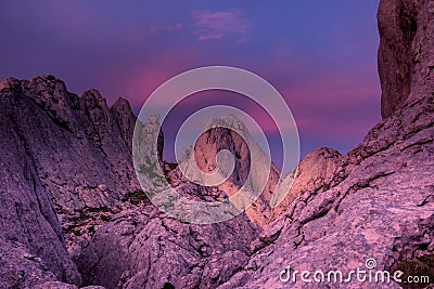 Landscape view of the mountain and purple sky Stock Photo