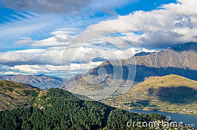 Landscape view from the Queenstown Skyline, New Zealand Stock Photo