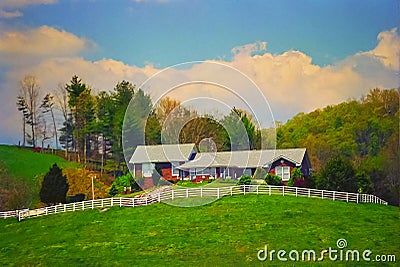 Landscape view of a ranch with white fence USA Stock Photo