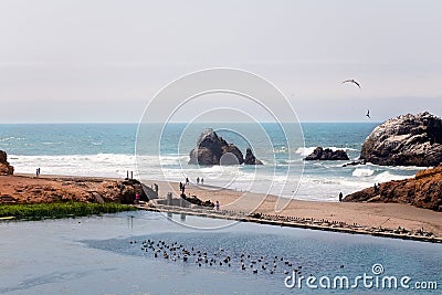 Landscape View of San Francisco`s Ocean Beach, in California Stock Photo