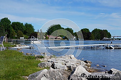 Landscape view of flooded shoreline of Sturgeon Bay, Wisconsin Stock Photo