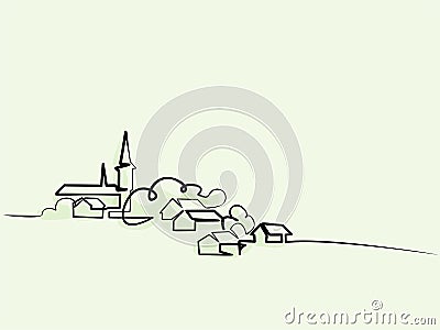 Landscape with village on hill Vector Illustration