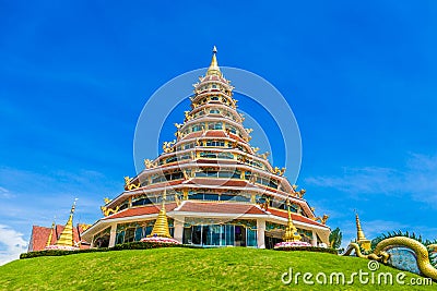 Landscape of Wat Huay Pla Kung temple with dragon symbol travel destination the famous place religious attractions of Chiang Rai p Stock Photo