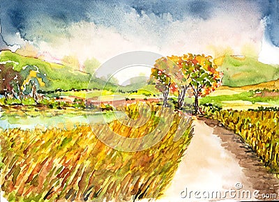 Landscape watercolor painted Stock Photo