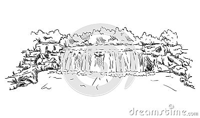 Landscape with waterfall Vector Illustration