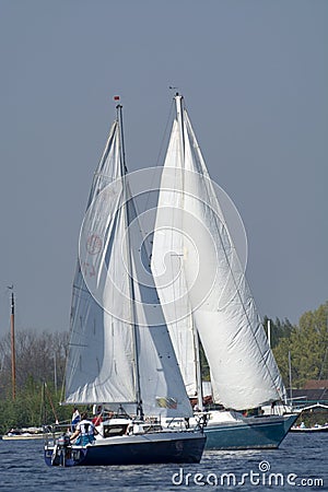 Landscape with waterways and canals of North Holland with boats, canal-side lifestyle in the Netherlands Editorial Stock Photo