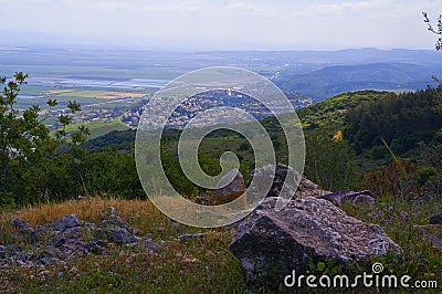 Landscape of western Jezreel valley from Carmel mountains Israel Stock Photo