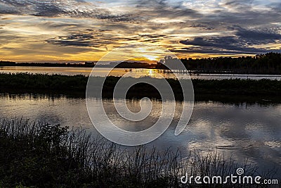 Landscape of a wetland conservation area near St. Charles, MO at sunset Stock Photo