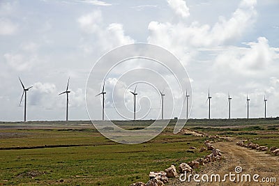 Landscape with windmill turbines Stock Photo