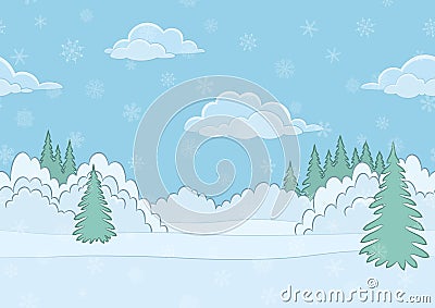 Landscape, Winter Forest, Seamless Vector Illustration