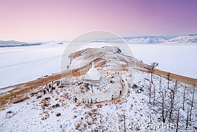 Landscape winter island Ogoy lake Baikal travel Russia Stock Photo