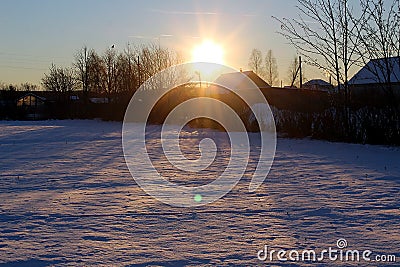 landscape winter time set sun evening sunset Stock Photo