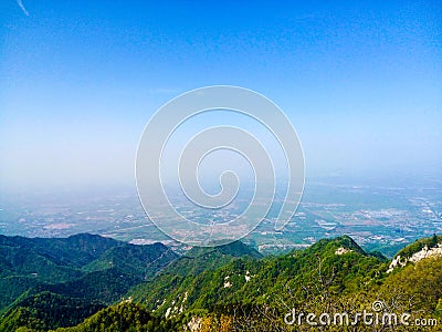 Panoramic view of Wutai Mountain and Dongshan mountain in Shaanxi, China. Stock Photo