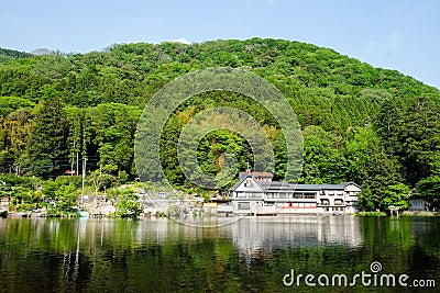 Landscape of Yufuin, Oita, Lake Kinrinko is another natural landmark of Yufuin Editorial Stock Photo