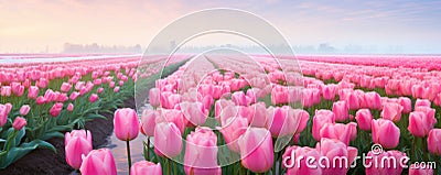 A Landscape In Zaanse Schans Netherlands Showcases Beautiful Tulips In Bloom Stock Photo