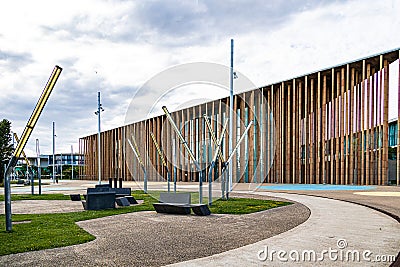 Landscape from Zaragoza Expo in Spain with modern architecture Editorial Stock Photo