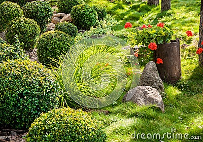 Landscaped flower garden Stock Photo