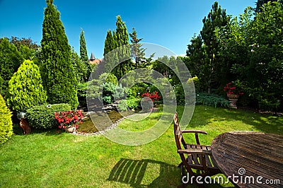 Landscaped garden in summer Stock Photo