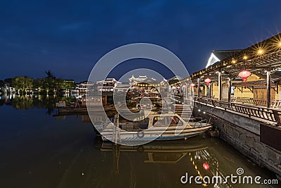 Landscapes of the ancient buildings in Jinxi at night, a historic canal town in southwest Kunshan, Jiangsu Province, China Stock Photo