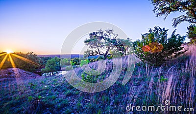 Landscapes around willow city loop texas at sunset Stock Photo