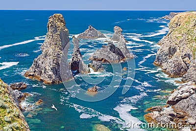 Landscapes of the famous place - Aiguilles de Port-Coton. Stock Photo