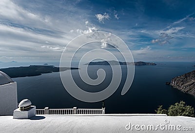 Landscapes of the island of Santorini. View of the volcano. Greece. Stock Photo