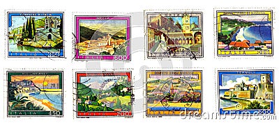 landscapes, monuments,villages stamps Stock Photo