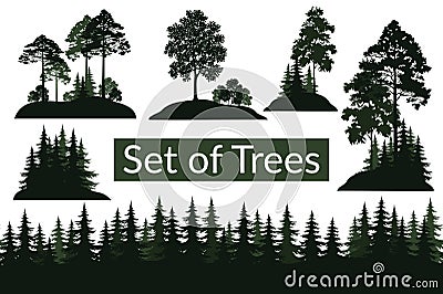 Landscapes, Trees Silhouettes Vector Illustration