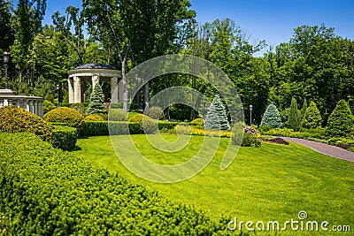 Landscaping in the garden. The path in the garden.Beautiful back Stock Photo