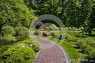 Landscaping in the garden. The path in the garden.Beautiful back Stock Photo