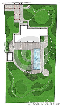 Landscaping land development plan Master Plan, 2D Sketch Stock Photo