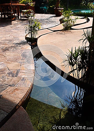 Landscaping - Tropical resort concrete pond Stock Photo