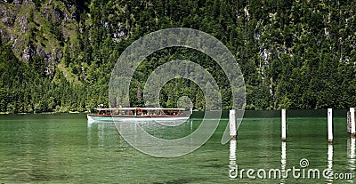 Ausflugsschiff mit Elektromotor auf dem KÃ¶nigssee in Berchtesgaden, Bayern Editorial Stock Photo