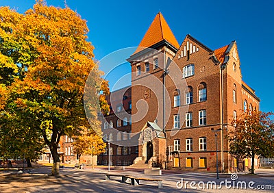 Landskrona - October 2018, Sweden: View of Dammhag School Dammhagskolan in a small Swedish town Editorial Stock Photo