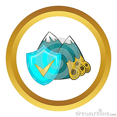 Landslide and blue shield with tick vector icon Vector Illustration