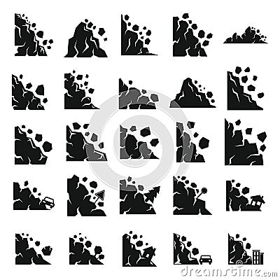 Landslide icons set, simple style Vector Illustration