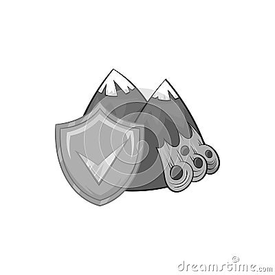 Landslide and shield with tick icon Vector Illustration